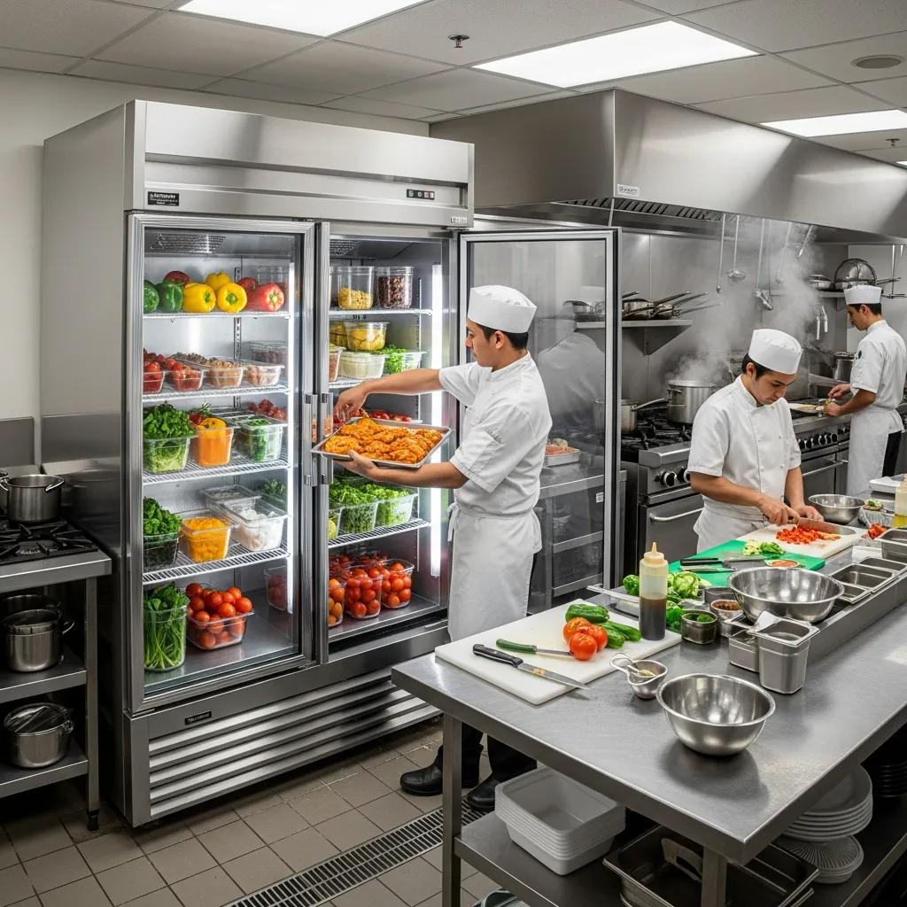 Expert Commercial Refrigeration Repair & Installation 4 Commercial refrigeration unit in a busy restaurant kitchen highlighting operational efficiency