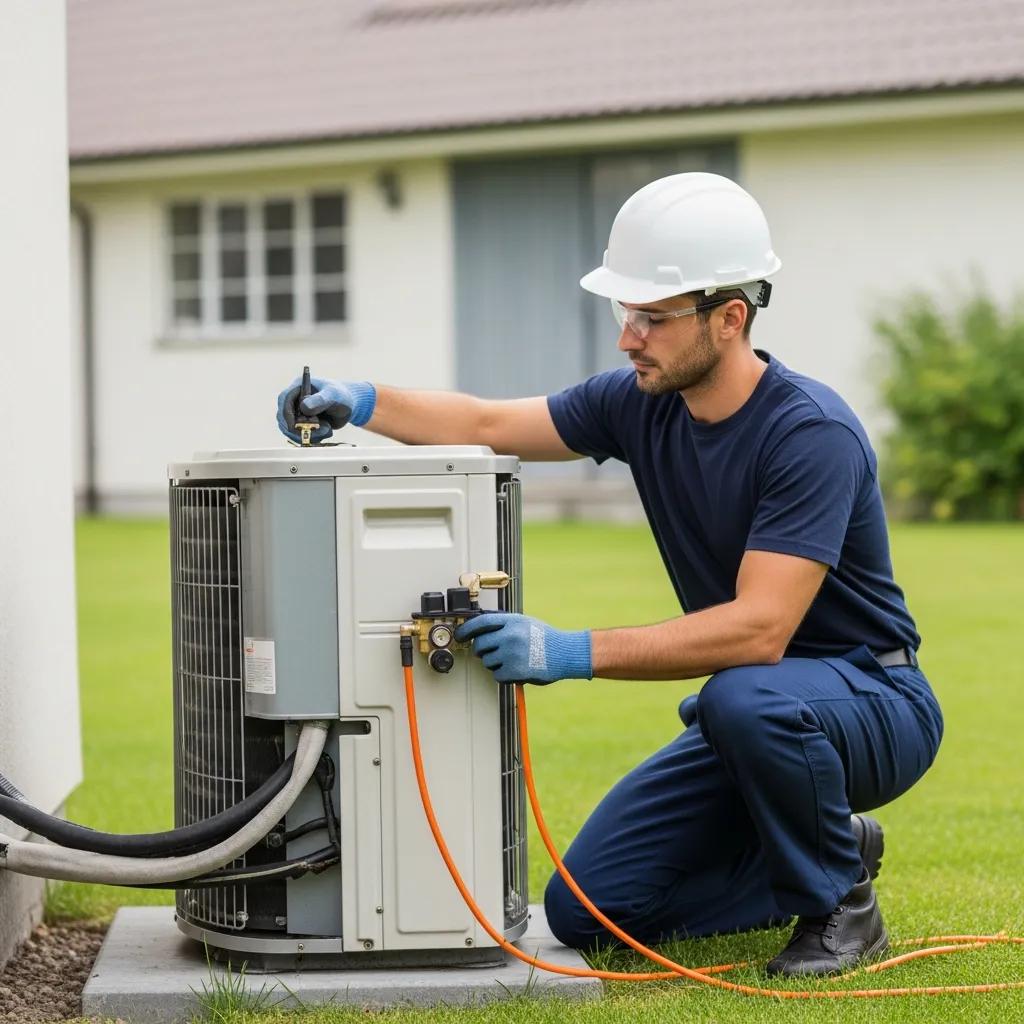 24/7 Emergency HVAC Repair Services 3 HVAC technician repairing air conditioning unit in a residential setting
